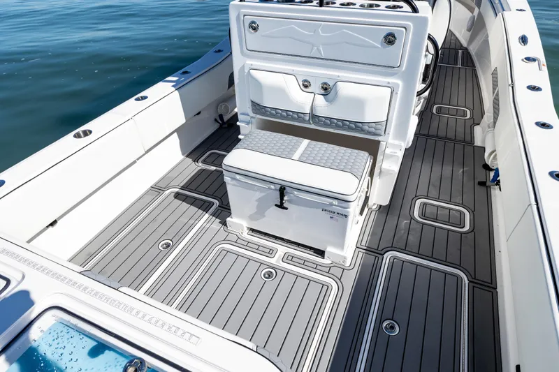  Yacht Photos Pics 2022 Invincible 33 Open Fisherman boat interior with sleek seating and modern design.