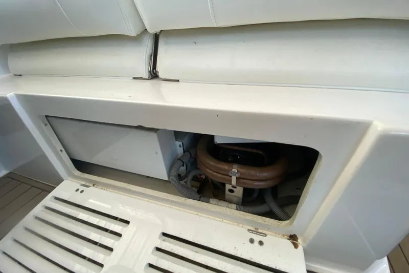  Yacht Photos Pics 2017 Monterey 355 Sport Yacht interior compartment with visible wiring and components.