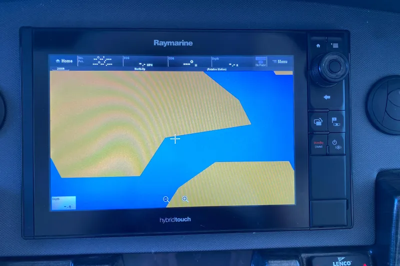  Yacht Photos Pics Raymarine navigation display on 2017 Monterey 355 Sport Yacht, showing map interface.