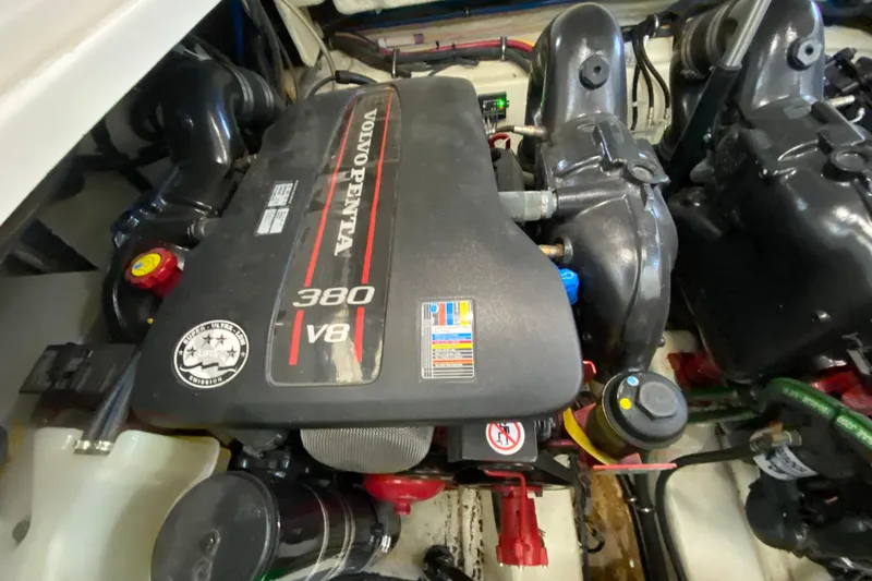  Yacht Photos Pics Engine compartment of 2017 Monterey 355 Sport Yacht with Volvo Penta 380 V8 engine.