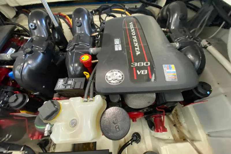  Yacht Photos Pics Engine compartment of a 2017 Monterey 355 Sport Yacht with Volvo Penta 380 V8 engine.