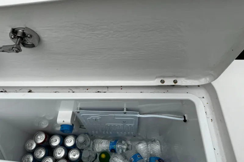  Yacht Photos Pics Cooler with drinks and ice on 2019 Axopar 28 CABIN boat.