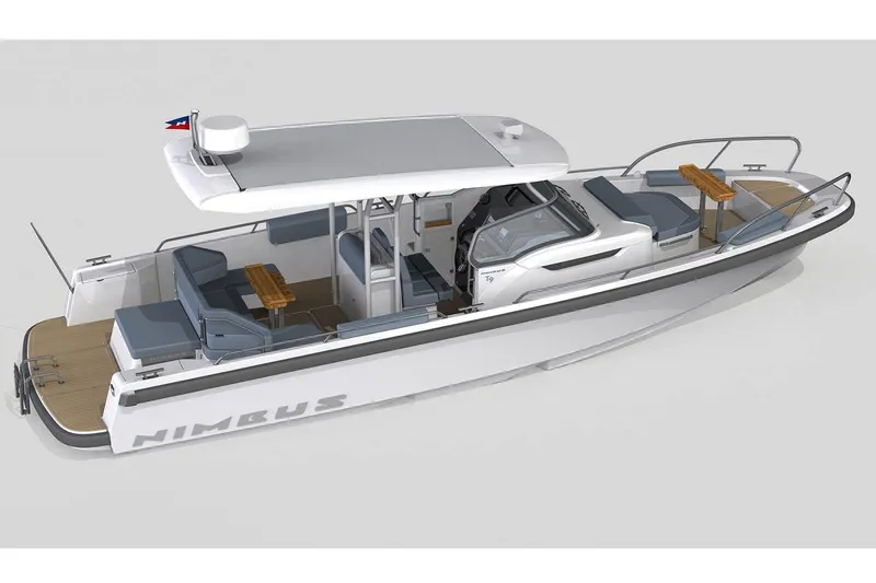  Yacht Photos Pics 2025 Nimbus T9 boat with sleek design, spacious seating, and modern features.