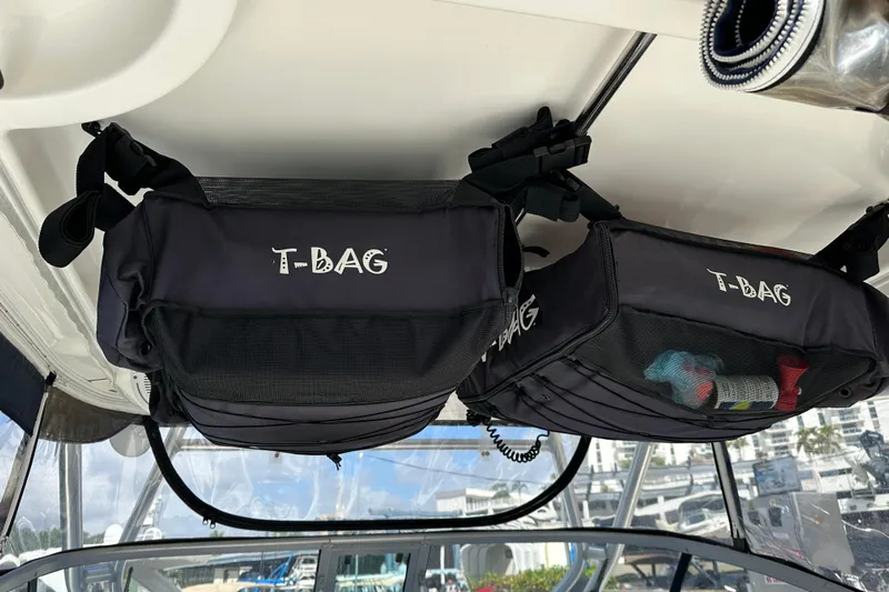  Yacht Photos Pics T-Bag storage on 2006 Boston Whaler 285 Conquest boat, interior view.