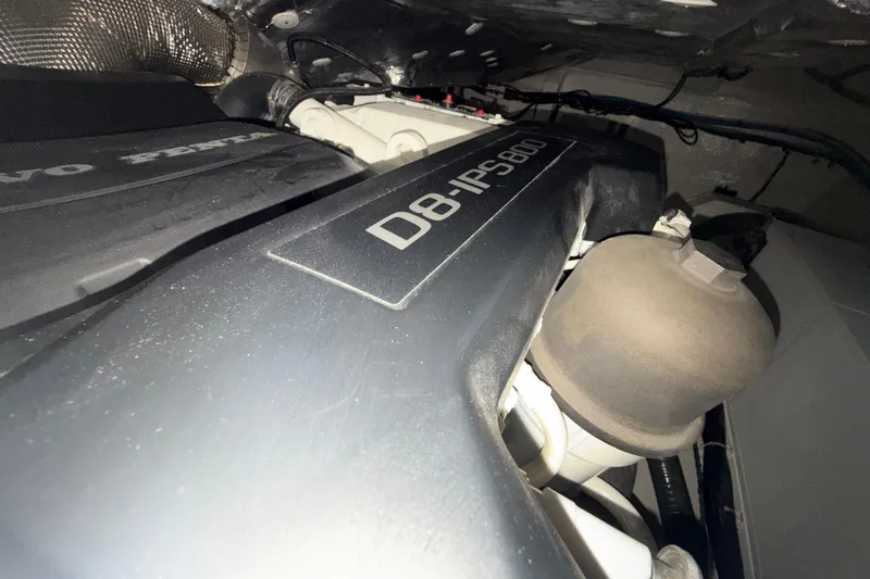 Five 3 Yacht Photos Pics Engine compartment of 2024 Pardo Yachts 50 with D8-IPS800 engine.