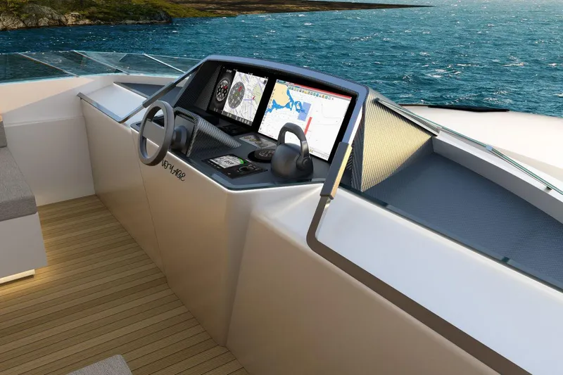  Yacht Photos Pics Cockpit of 2026 AvA Yachts Voyage 90, featuring modern navigation systems and ocean view.