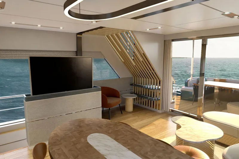  Yacht Photos Pics Luxurious interior of 2026 AvA Yachts Voyage 90 with modern design and ocean view.