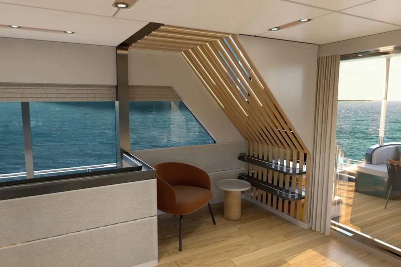  Yacht Photos Pics Luxurious interior of 2026 AvA Yachts Voyage 90 with modern design and ocean view.