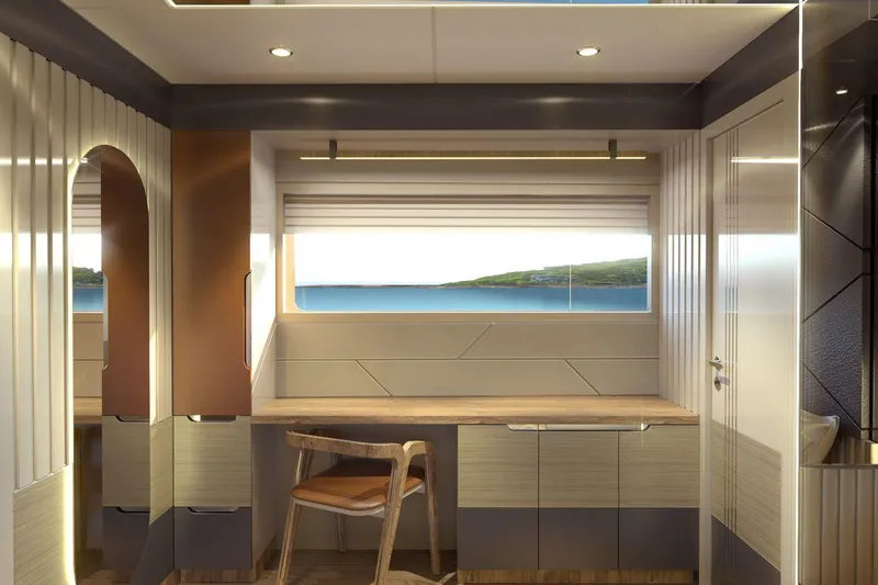  Yacht Photos Pics Luxurious interior of 2026 AvA Yachts Voyage 90, featuring modern design and ocean view.