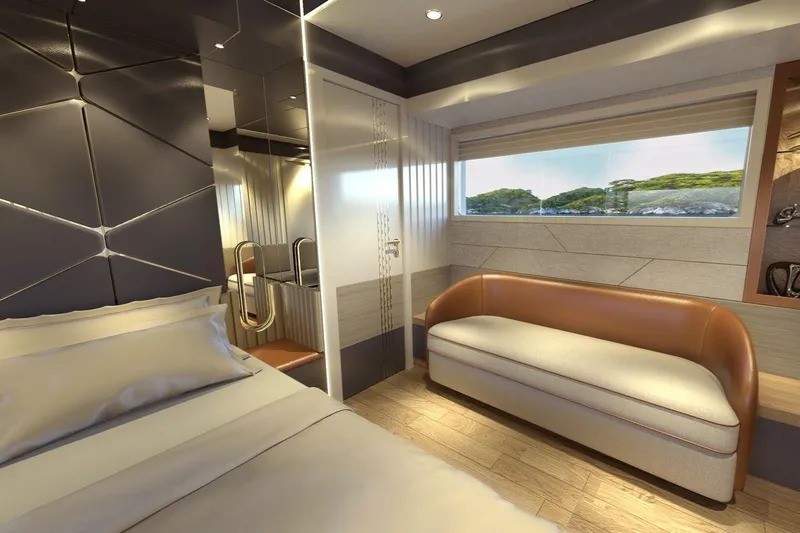  Yacht Photos Pics Luxurious cabin interior of AvA Yachts Voyage 90, 2026 model, featuring modern design and comfort.