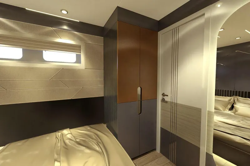  Yacht Photos Pics Luxurious cabin interior of AvA Yachts Voyage 90, 2026 model, featuring modern design elements.