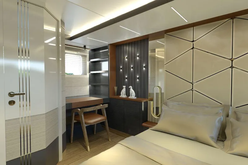  Yacht Photos Pics Luxurious interior of 2026 AvA Yachts Voyage 90, featuring modern design and elegant furnishings.