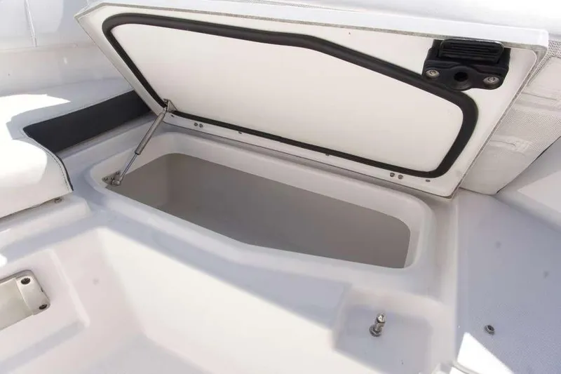  Yacht Photos Pics Open storage compartment on 2023 Blackfin 302 CC boat.