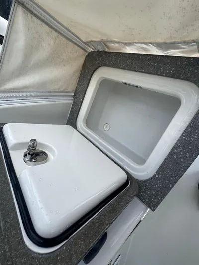  Yacht Photos Pics 2015 Boston Whaler 345 Conquest sink and countertop detail.