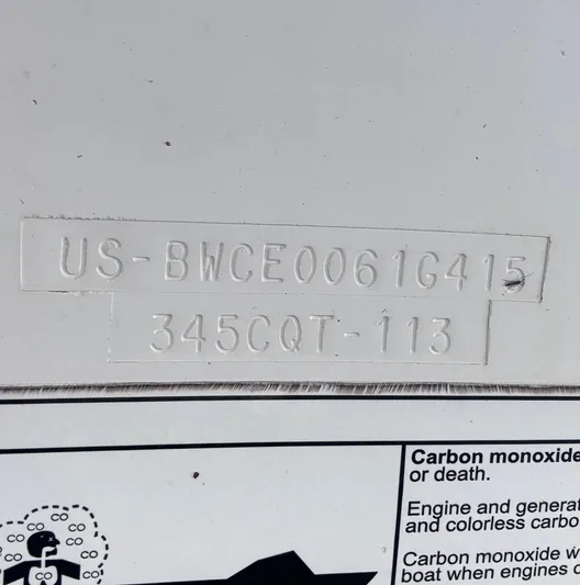  Yacht Photos Pics Hull identification number on a 2015 Boston Whaler 345 Conquest boat.