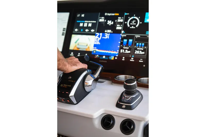 Let&rsquo;s Go Yacht Photos Pics Control panel of 2025 Regal 38 SAV boat with advanced navigation displays.