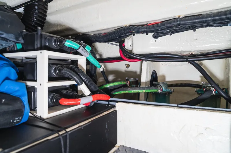 Let&rsquo;s Go Yacht Photos Pics Engine compartment of 2025 Regal 38 SAV with wiring and components.