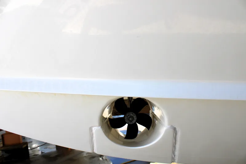  Yacht Photos Pics 2021 Boston Whaler 320 Vantage boat propeller detail.