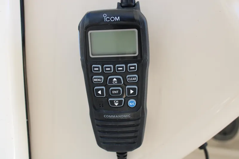  Yacht Photos Pics ICOM CommandMic on 2021 Boston Whaler 320 Vantage boat, featuring control buttons.