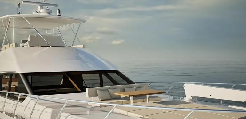  Yacht Photos Pics Luxury Pro Boat 68 yacht on calm sea, 2026 model, featuring spacious deck and modern design.