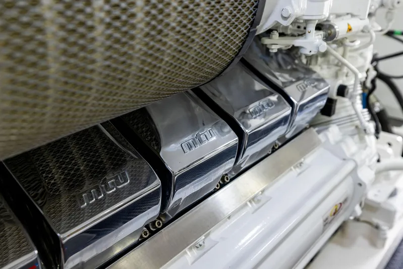Mvp Yacht Photos Pics Close-up of 2018 Viking 80 Convertible engine components.