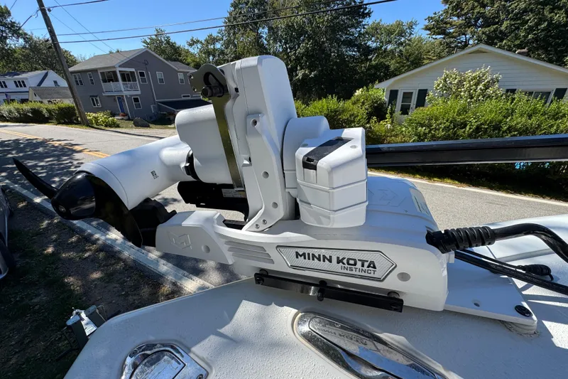  Yacht Photos Pics Minn Kota Instinct motor on 2007 Yellowfin 34 Offshore boat, parked near residential area.