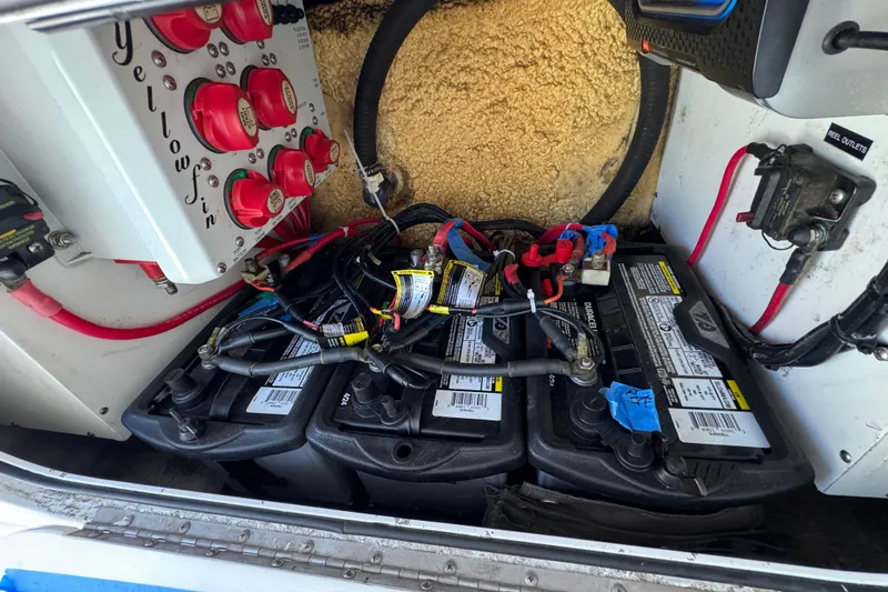  Yacht Photos Pics Electrical system of a 2007 Yellowfin 34 Offshore boat with batteries and wiring.