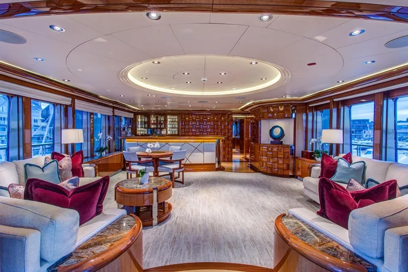 Amica Mea Yacht Photos Pics Luxurious 2004 Hakvoort Custom yacht interior with elegant seating and modern decor.