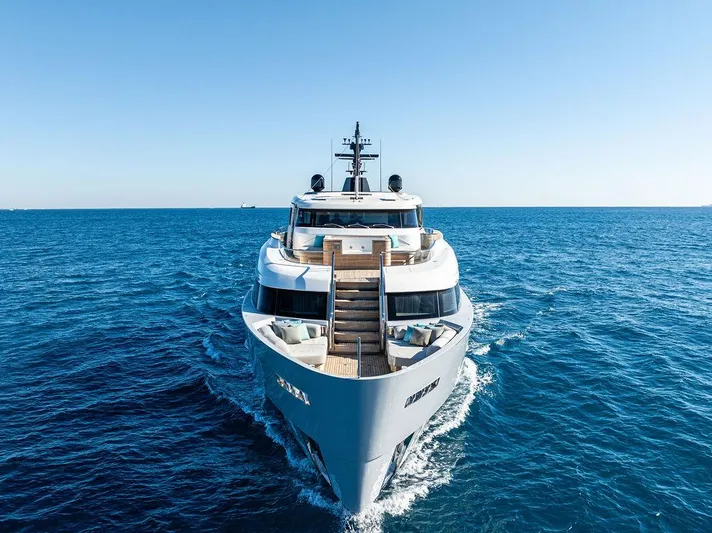 Poboy Yacht Photos Pics Sanlorenzo SD96 yacht cruising on open sea, 2021 model, front view.