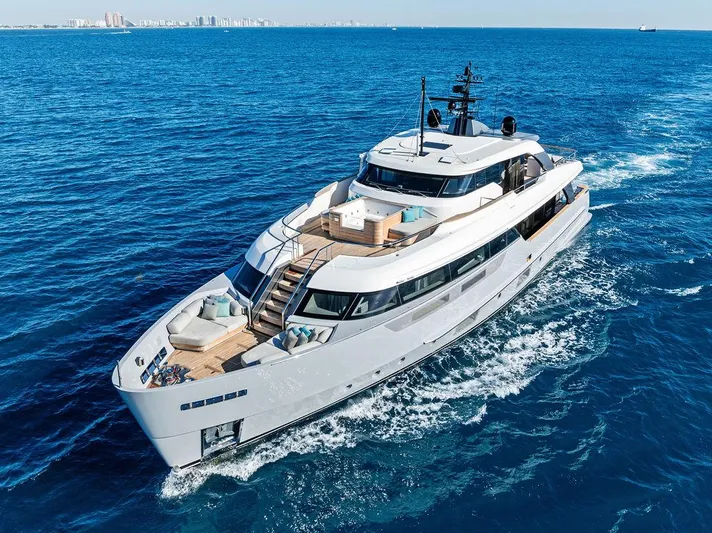 Poboy Yacht Photos Pics Sanlorenzo SD96 2021 luxury yacht cruising on open sea, showcasing elegant design and spacious decks.