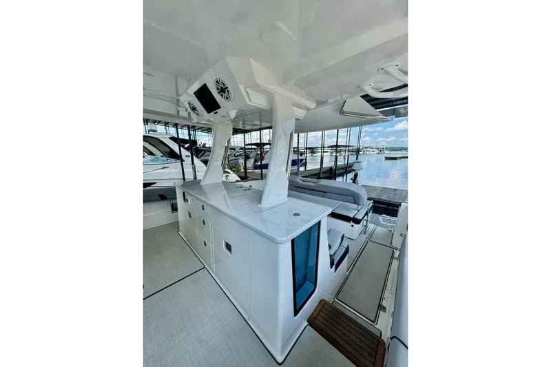 It's Good Yacht Photos Pics 2024 Regal 38 Surf boat interior with sleek design and modern amenities.