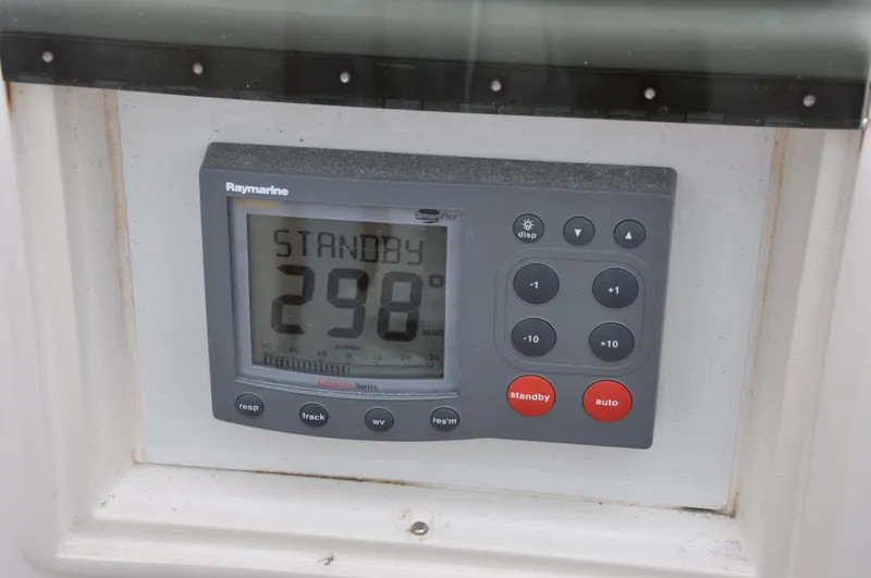 Helianthus Yacht Photos Pics Raymarine autopilot display on 1985 Hinckley SW 42 sailboat.