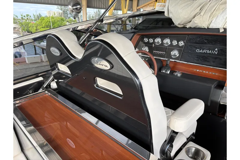 La Ruta Yacht Photos Pics Interior of a 2017 Riva 38' Rivamare yacht with Garmin navigation system.