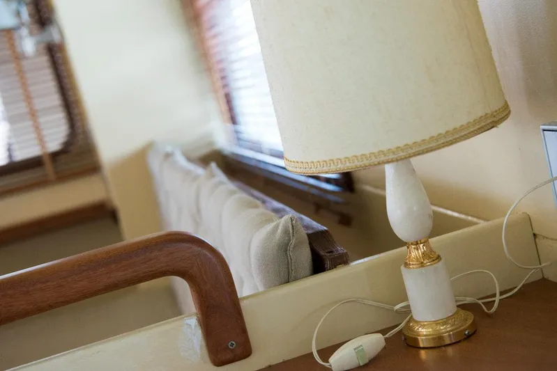 Zeewoelf Yacht Photos Pics Vintage interior with a classic lamp and wooden accents, Custom mr. de Boot, 1963.