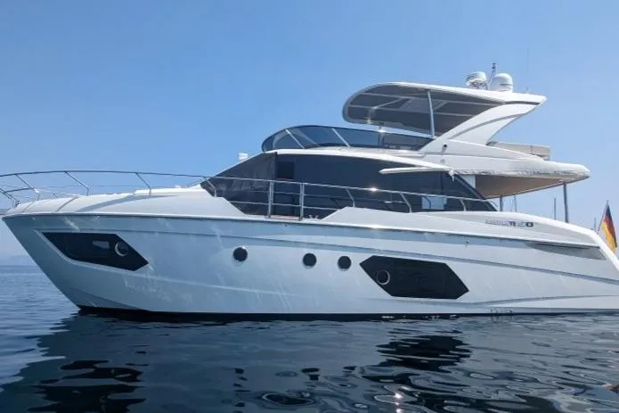 Ocean Love Yacht Photos Pics 2023 Absolute 50 Fly yacht Corfu showcasing sleek design and modern features.