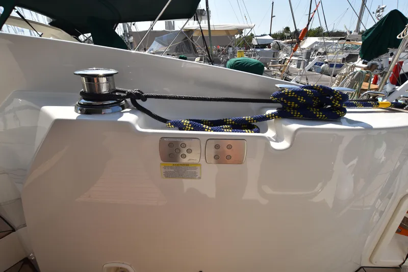Ocean Love Yacht Photos Pics 2023 Absolute 50 Fly yacht deck with winch and coiled rope.