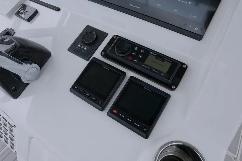  Yacht Photos Pics Control panel of a 2014 Intrepid 327 Cuddy boat with Garmin electronics.