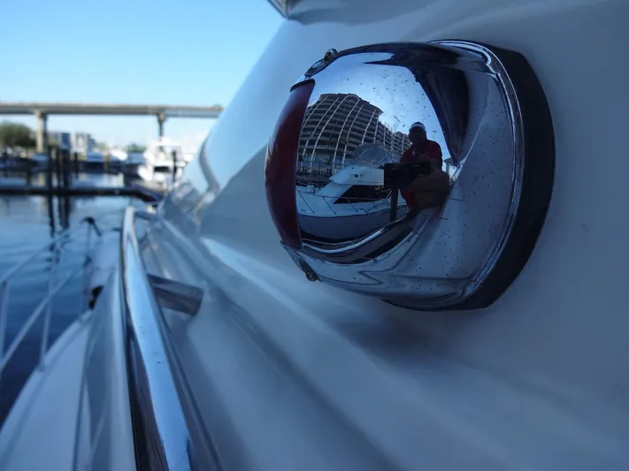 Lit Up Yacht Photos Pics Close-up of a 2007 Meridian 459 Motoryacht in the harbor.
