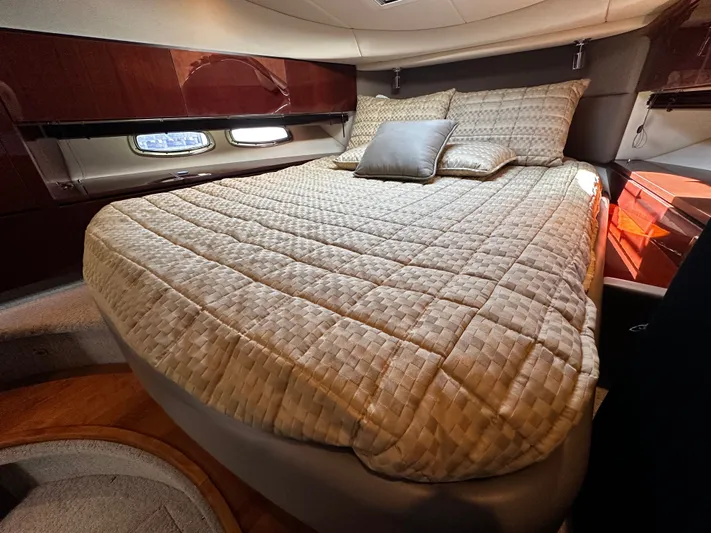 Incentive Yacht Photos Pics Luxurious bedroom interior of 2008 Sea Ray 47 Sedan Bridge yacht with elegant bedding.