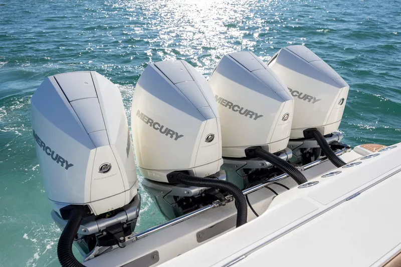  Yacht Photos Pics Four Mercury outboard engines on a 2020 Blackwater 41 Tournament boat in the ocean.