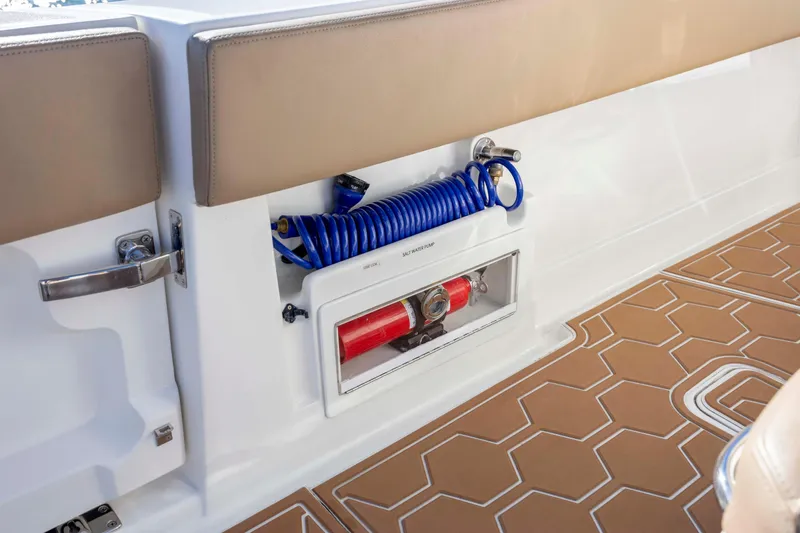  Yacht Photos Pics Interior of 2020 Blackwater 41 Tournament boat with hose and fire extinguisher.