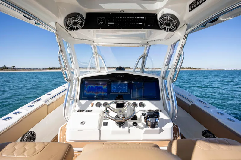  Yacht Photos Pics Interior view of 2020 Blackwater 41 Tournament boat, featuring advanced navigation systems.