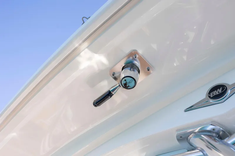  Yacht Photos Pics Close-up of 2020 Blackwater 41 Tournament boat hardware and logo detail.