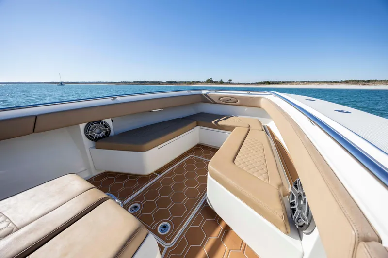  Yacht Photos Pics Luxurious seating on 2020 Blackwater 41 Tournament boat with ocean view.