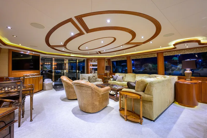 Exodus Yacht Photos Pics Luxurious interior of 2008 Westport 112 yacht with elegant seating and modern design.