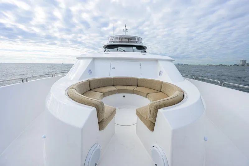 Exodus Yacht Photos Pics Luxurious 2008 Westport 112 yacht with spacious outdoor seating area.