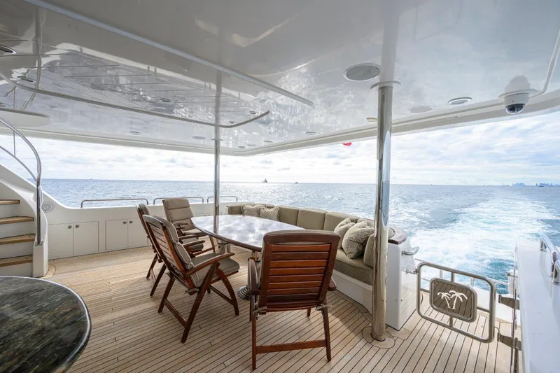 Exodus Yacht Photos Pics Luxurious 2008 Westport 112 yacht deck with ocean view and elegant seating area.