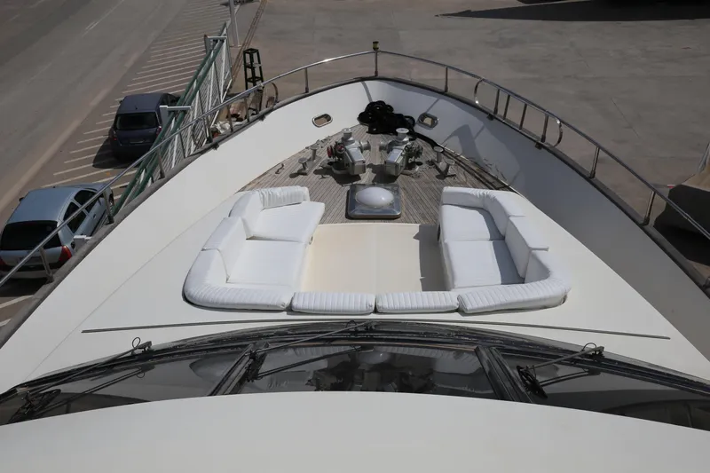  Yacht Photos Pics Luxurious 1990 Sanlorenzo 80 yacht with spacious deck seating and elegant design.