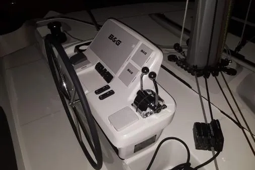 Lone Star Lagoon Yacht Photos Pics 2019 Lagoon 50 yacht helm with B&G navigation system and dual throttle controls.