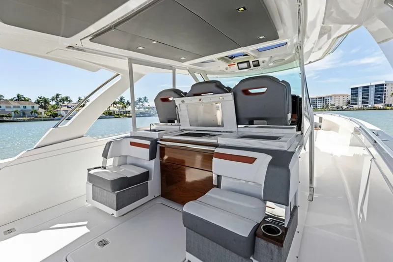 Luna B Yacht Photos Pics 2018 Tiara Yachts 38 LS interior with luxurious seating and modern design.